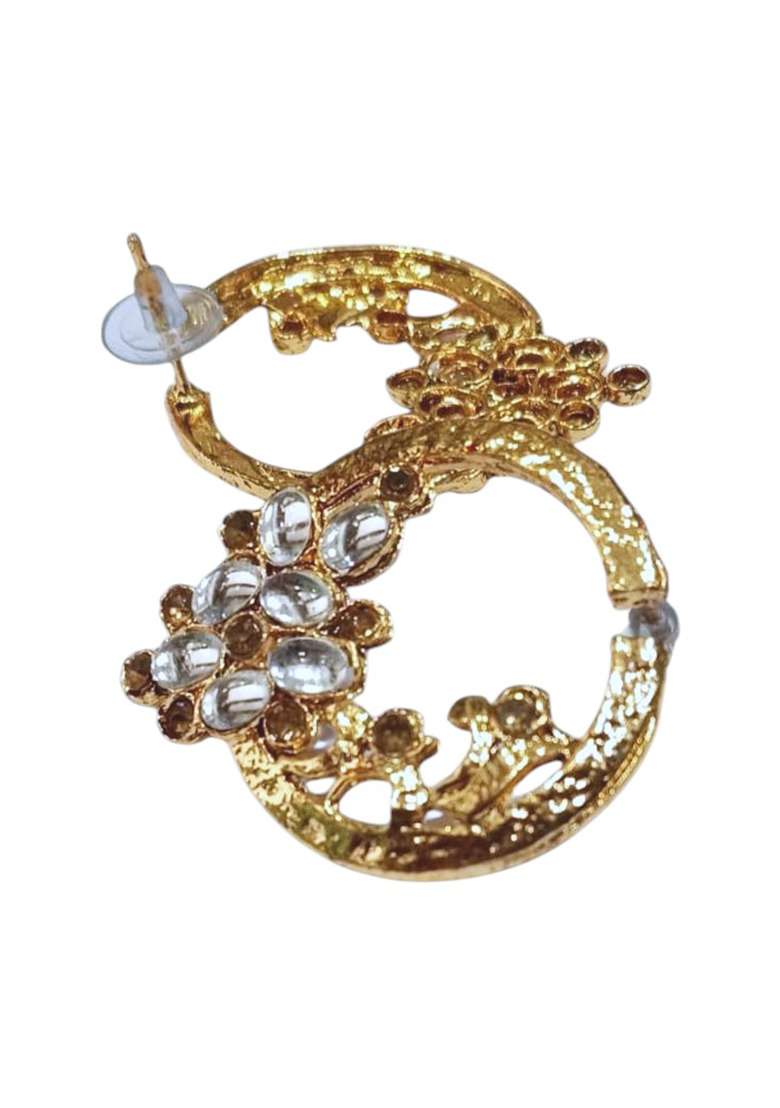 Stylish Gold Plated Round Shape White Stone Drop Chandbali Earring - Indya