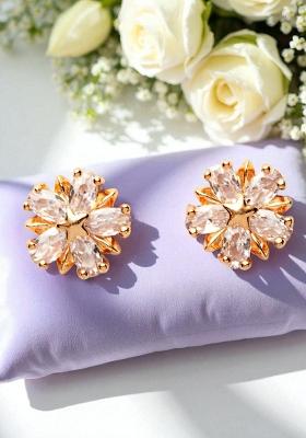 Gold Plated American Diamond Cz Stone Studded Stylish Stud Onesize White