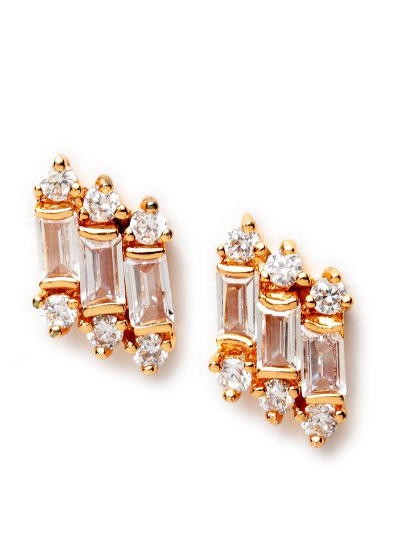 Gold Plated American Diamond Cz Stone Studded Stylish Stud Onesize White - Indya