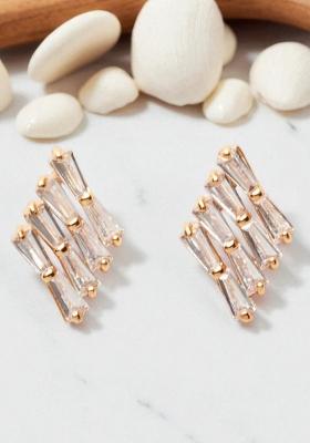 Gold Plated American Diamond Cz Stone Studded Stylish Stud Onesize White