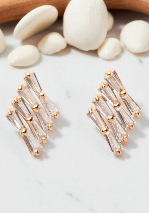 Gold Plated American Diamond Cz Stone Studded Stylish Stud Onesize White
