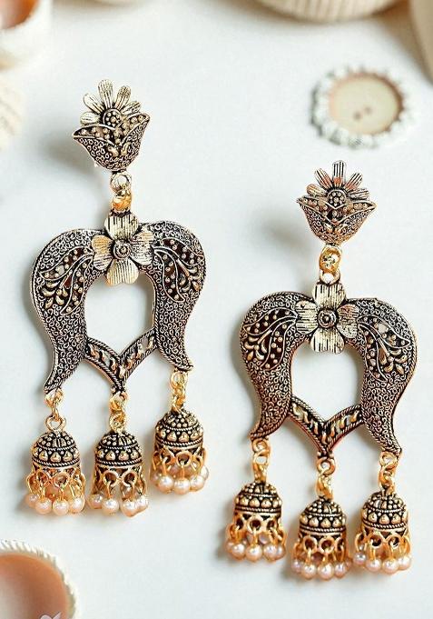 Gold Plated Exclusive Traditional Antique 3 Jhumki Earring