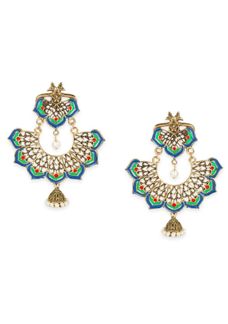 Gold Plated Stylish Traditional Turquoise Dangle - Indya