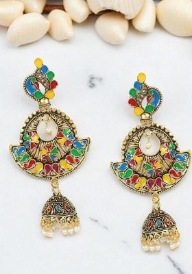 Gold Plated Stylish Traditional Multicolour Jhumka Earring