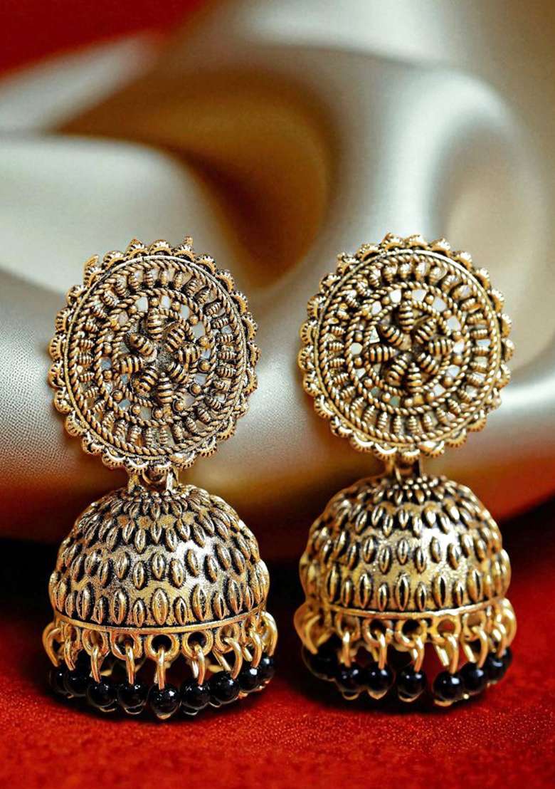 Gold Plated Exclusive Traditional Black Jhumki Earring With Pearl - Indya