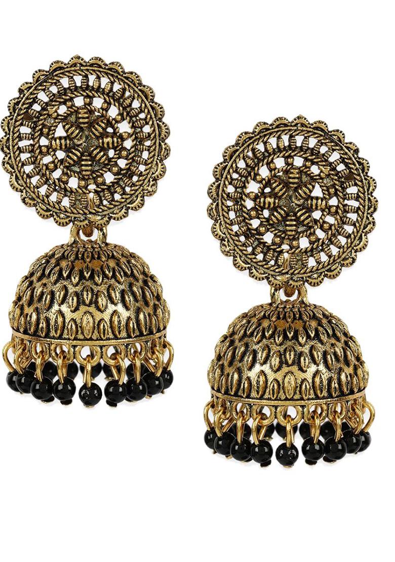 Gold Plated Exclusive Traditional Black Jhumki Earring With Pearl - Indya