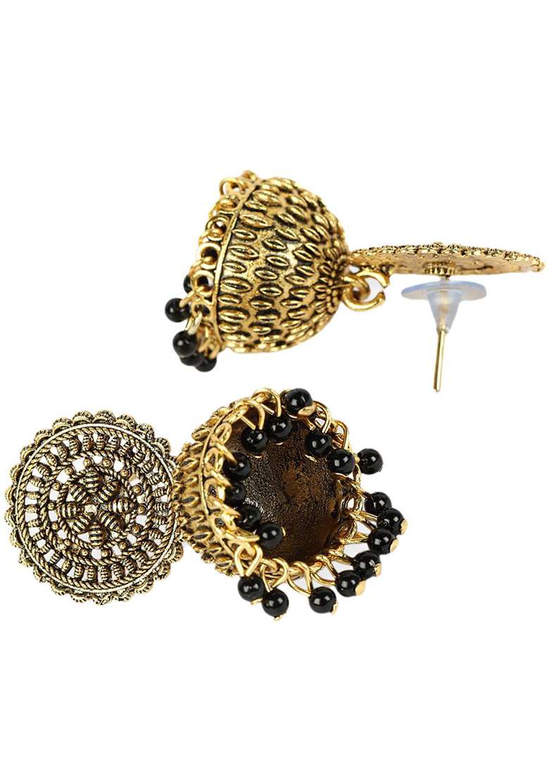Gold Plated Exclusive Traditional Black Jhumki Earring With Pearl - Indya