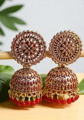 Gold Plated Exclusive Traditional Red Jhumki Earring With Pearl