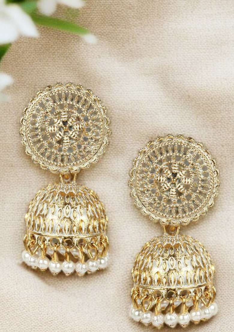 Gold Plated Exclusive Traditional White Jhumki Earring With Pearl - Indya