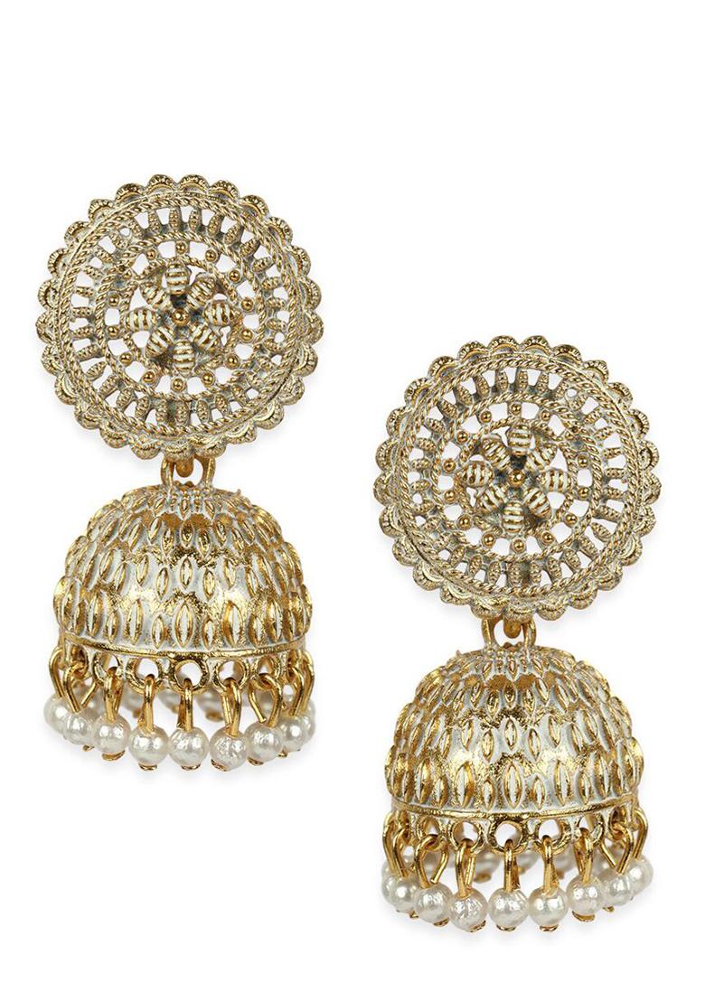 Gold Plated Exclusive Traditional White Jhumki Earring With Pearl - Indya