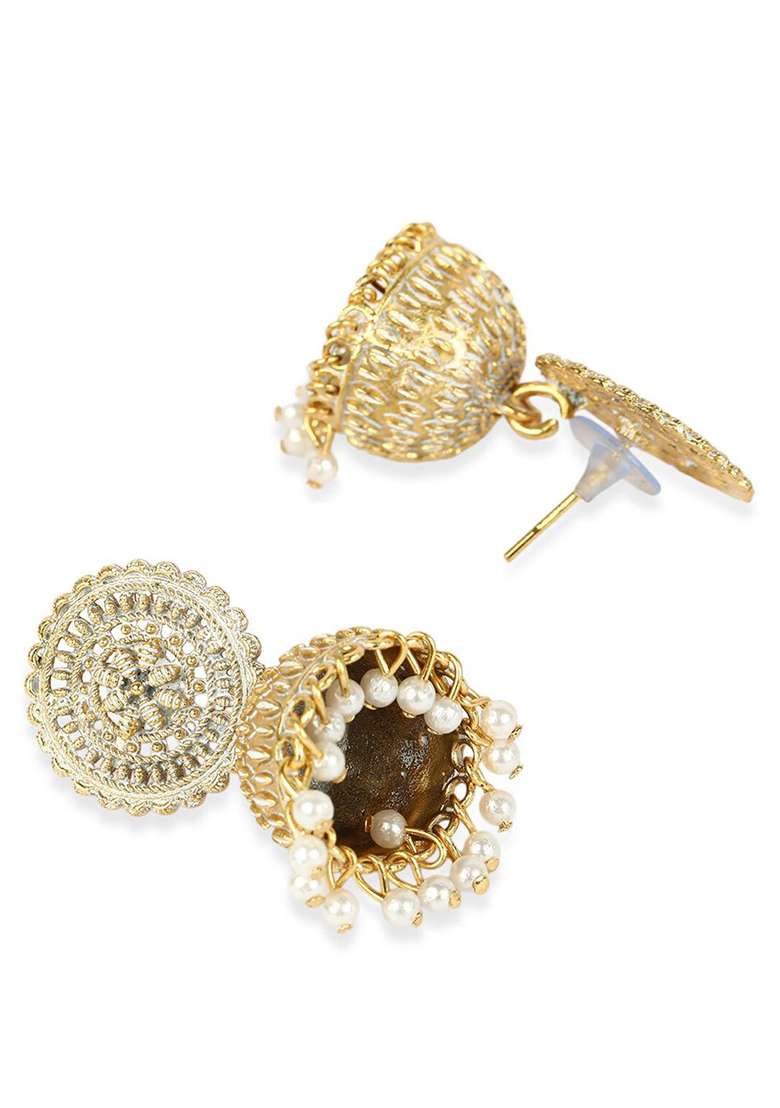 Gold Plated Exclusive Traditional White Jhumki Earring With Pearl - Indya