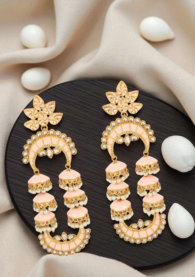 Traditional Gold Plated Designer Jhumki Meenakari Earring Onesize Pink - Indya