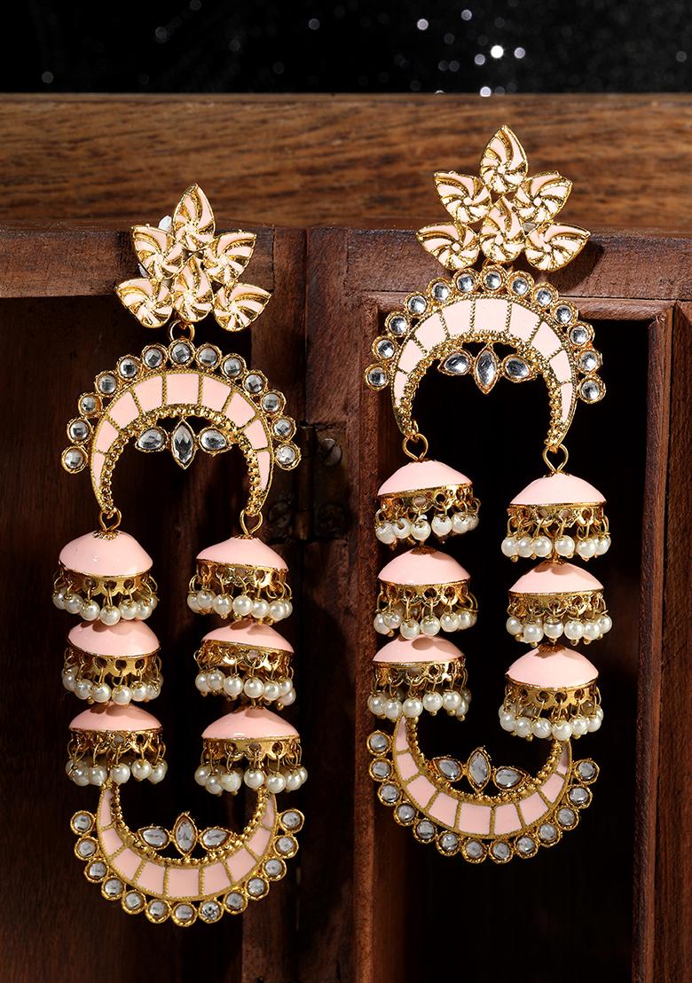 Traditional Gold Plated Designer Jhumki Meenakari Earring Onesize Pink - Indya