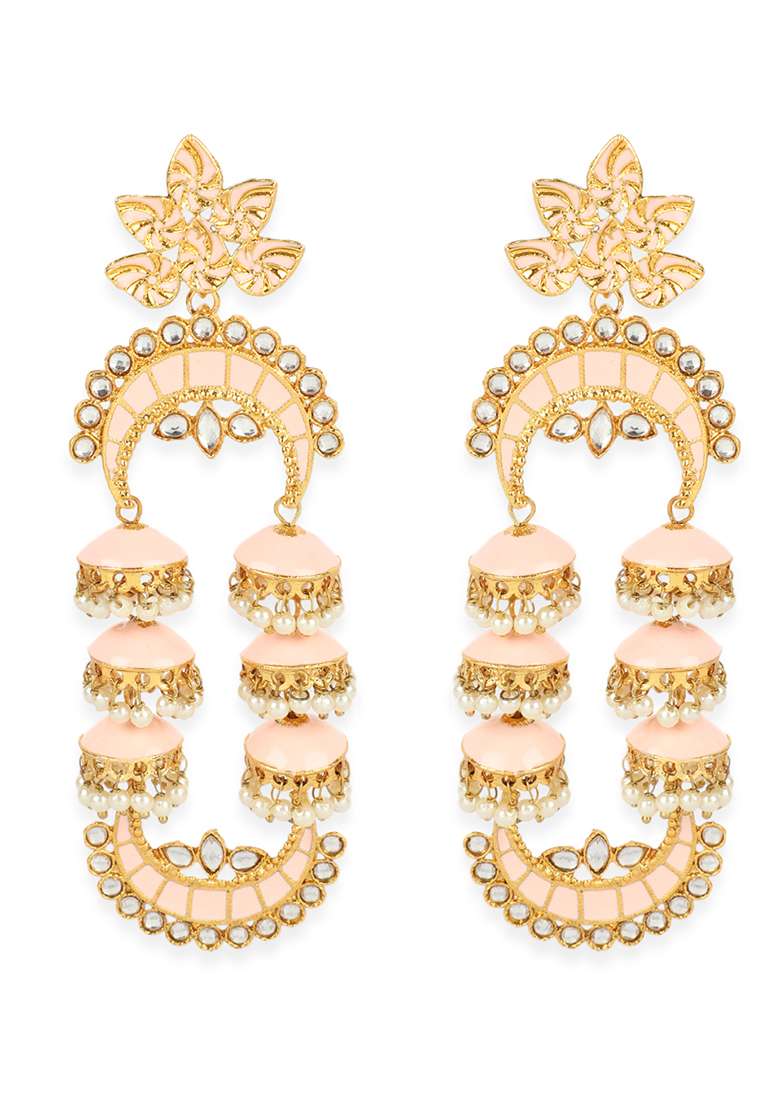 Traditional Gold Plated Designer Jhumki Meenakari Earring Onesize Pink - Indya