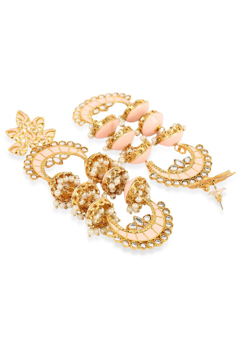 Traditional Gold Plated Designer Jhumki Meenakari Earring Onesize Pink - Indya