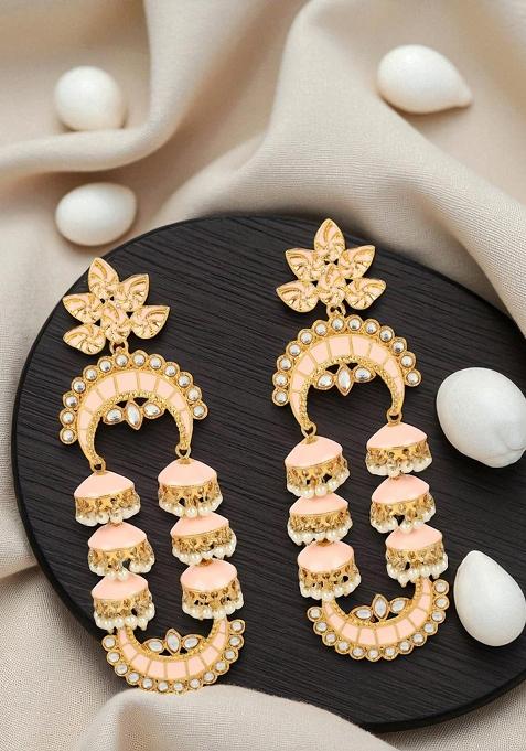 Traditional Gold Plated Designer Jhumki Meenakari Earring Onesize Pink
