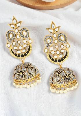 Traditional Gold Plated Detailed Work With Enamelled Texture Onesize Black