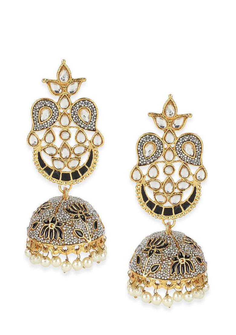 Traditional Gold Plated Detailed Work With Enamelled Texture Onesize Black - Indya