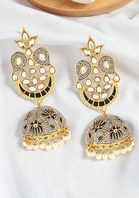 Traditional Gold Plated Detailed Work With Enamelled Texture Onesize Black