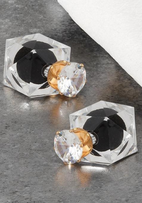 Black Bead Stone Studded Crystal Look Stud Earring