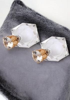 White Bead Stone Studded Crystal Look Stud Earring