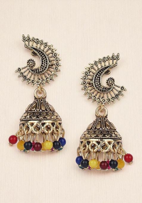 Designer Gold Plated Antique Small Jhumki Onesize Multi