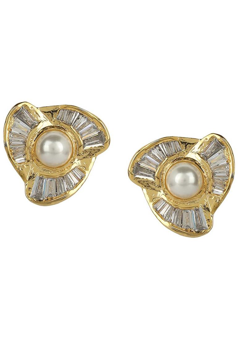 Party Wear Gold Plated Ad And Pearl Studded Stud Earring - Indya