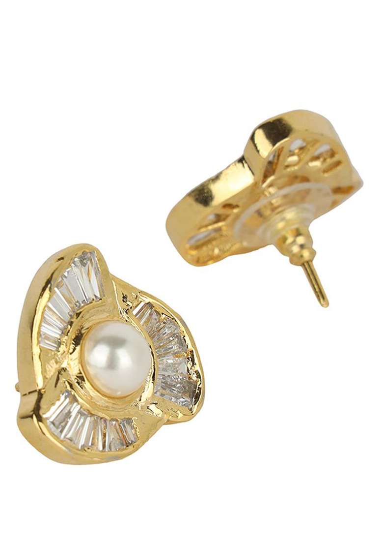 Party Wear Gold Plated Ad And Pearl Studded Stud Earring - Indya
