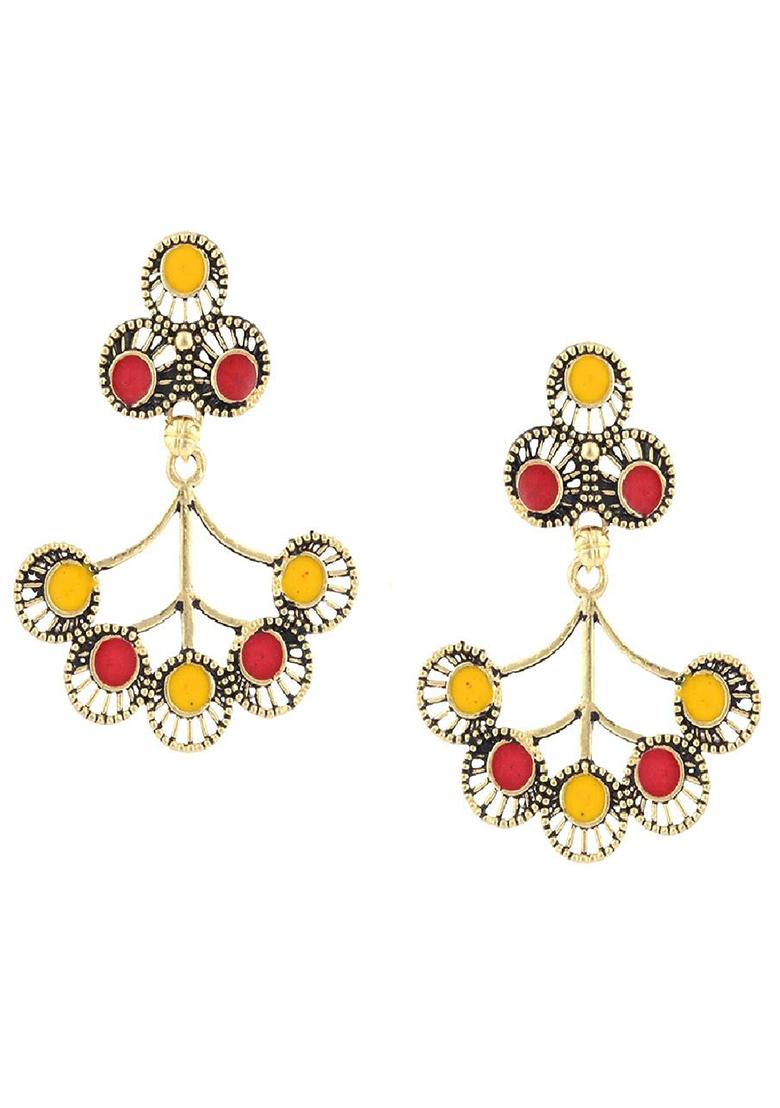 Designer Gold Plated Floral Shape Meenakri Earring Onesize Multi - Indya