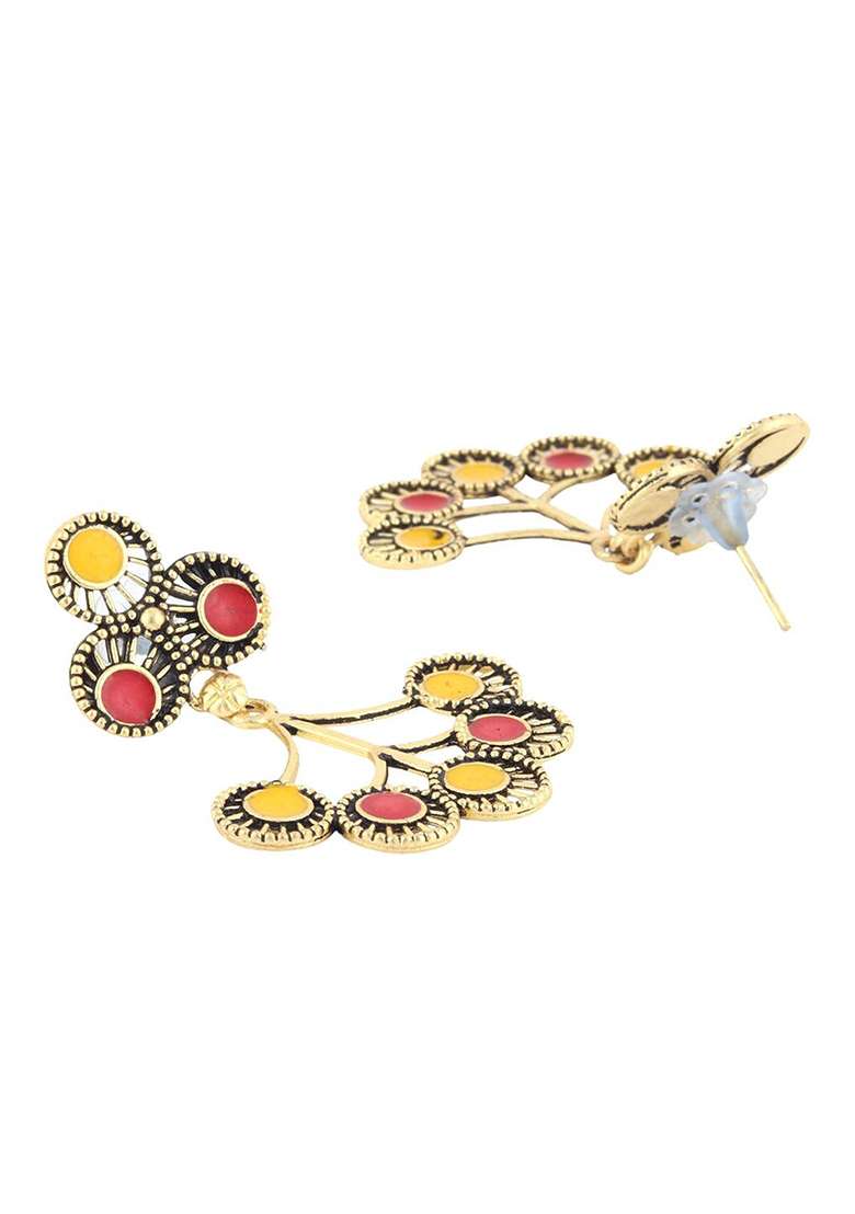 Designer Gold Plated Floral Shape Meenakri Earring Onesize Multi - Indya