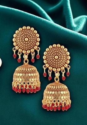 Traditional Gold Plated Enamelled Party Wear Jhumka Earring