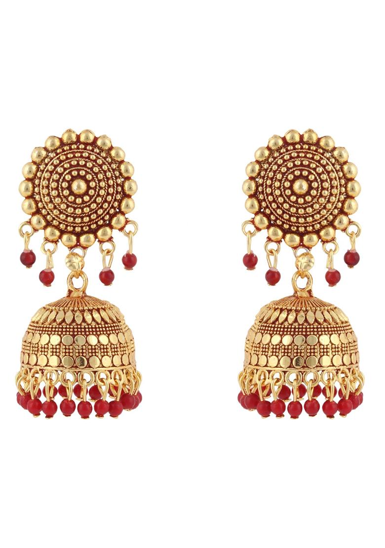 Traditional Gold Plated Enamelled Party Wear Jhumka Earring - Indya