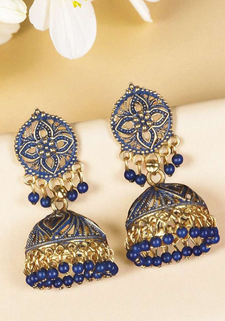 Traditional Gold Plated Enamelled Party Wear Jhumka Earring - Indya