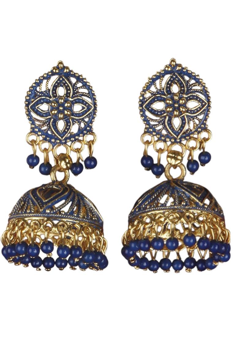 Traditional Gold Plated Enamelled Party Wear Jhumka Earring - Indya