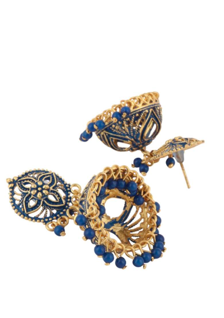 Traditional Gold Plated Enamelled Party Wear Jhumka Earring - Indya