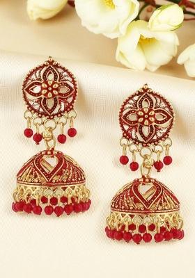 Traditional Gold Plated Enamelled Party Wear Jhumka Earring