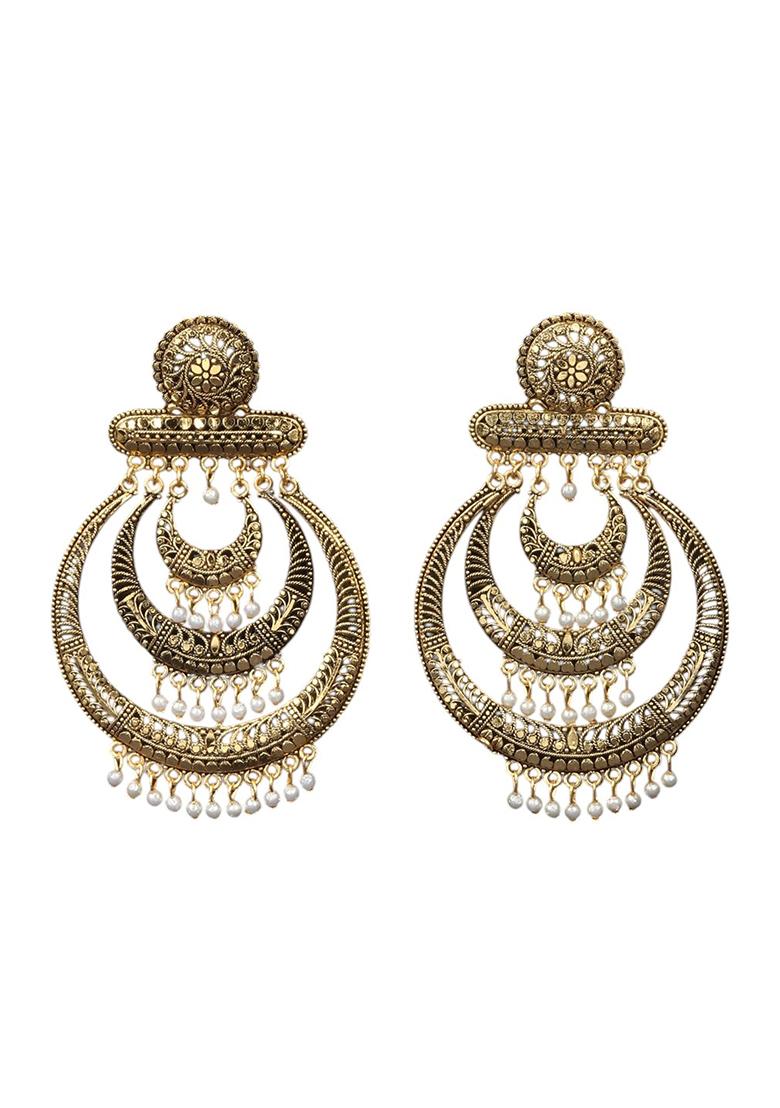 Traditonal Gold Plated Antique Party Wear Chandbali Earring - Indya