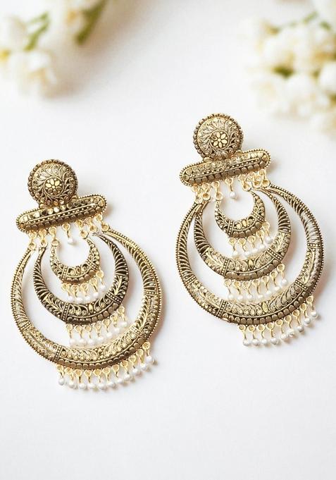 Traditonal Gold Plated Antique Party Wear Chandbali Earring