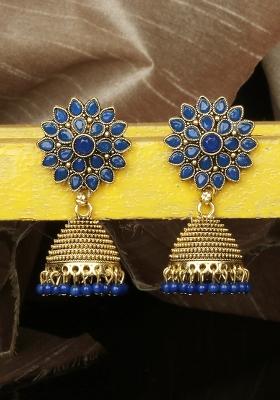 Traditional Gold Plated Enamelled Party Wear Jhumka Earring Onesize Blue