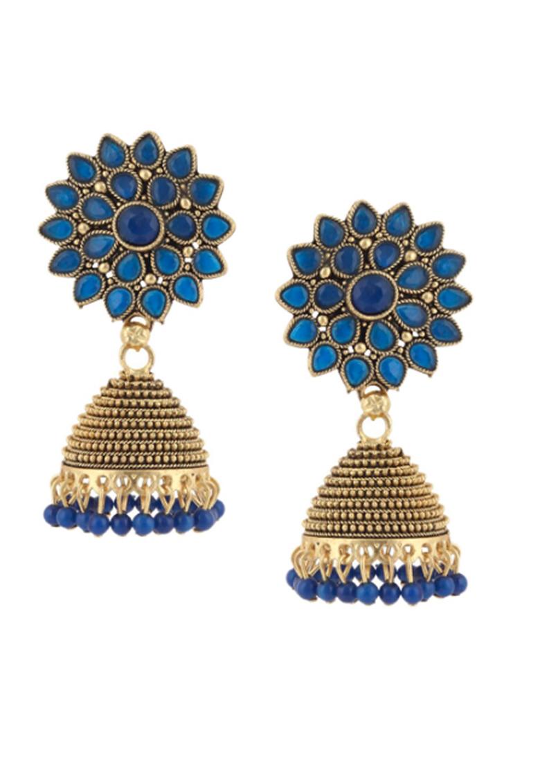 Traditional Gold Plated Enamelled Party Wear Jhumka Earring Onesize Blue - Indya