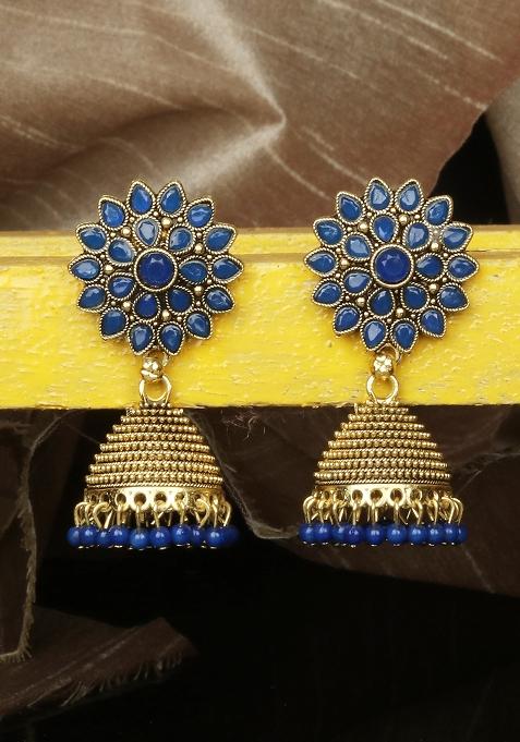 Traditional Gold Plated Enamelled Party Wear Jhumka Earring Onesize Blue