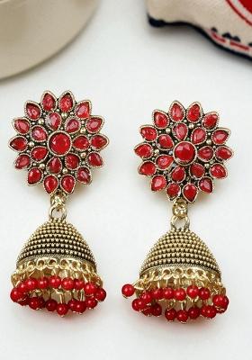 Traditional Gold Plated Enamelled Party Wear Jhumka Earring