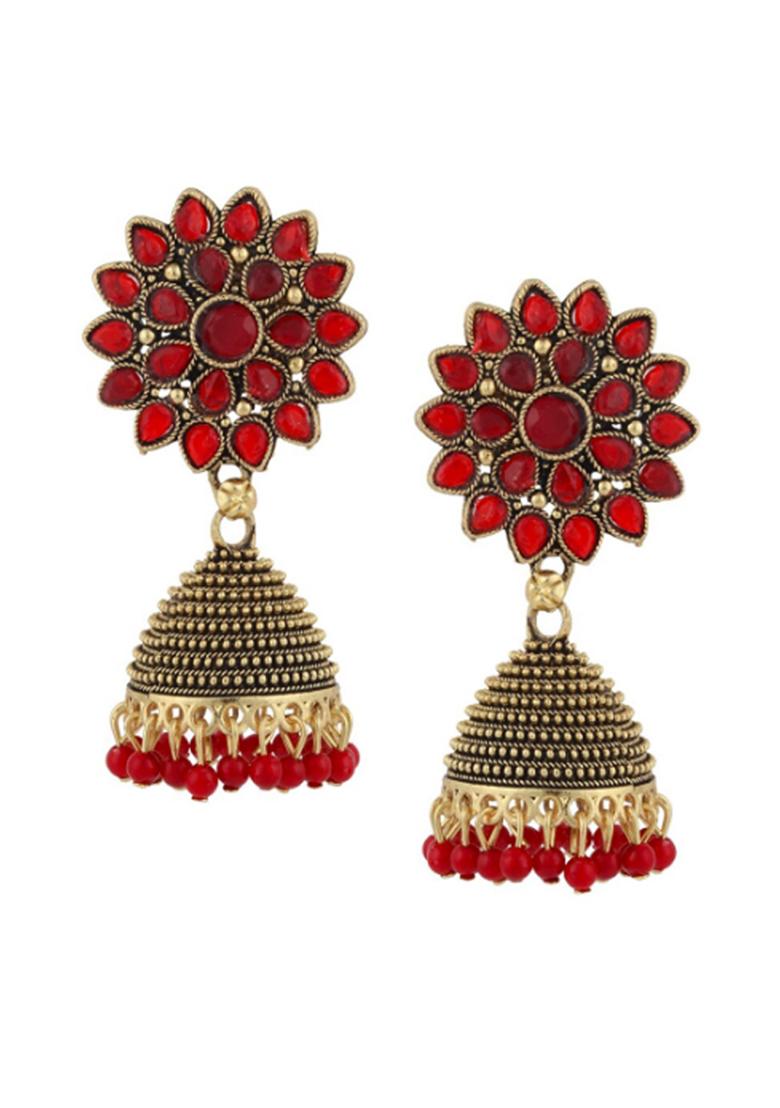 Traditional Gold Plated Enamelled Party Wear Jhumka Earring - Indya