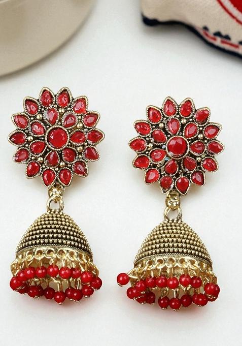 Traditional Gold Plated Enamelled Party Wear Jhumka Earring