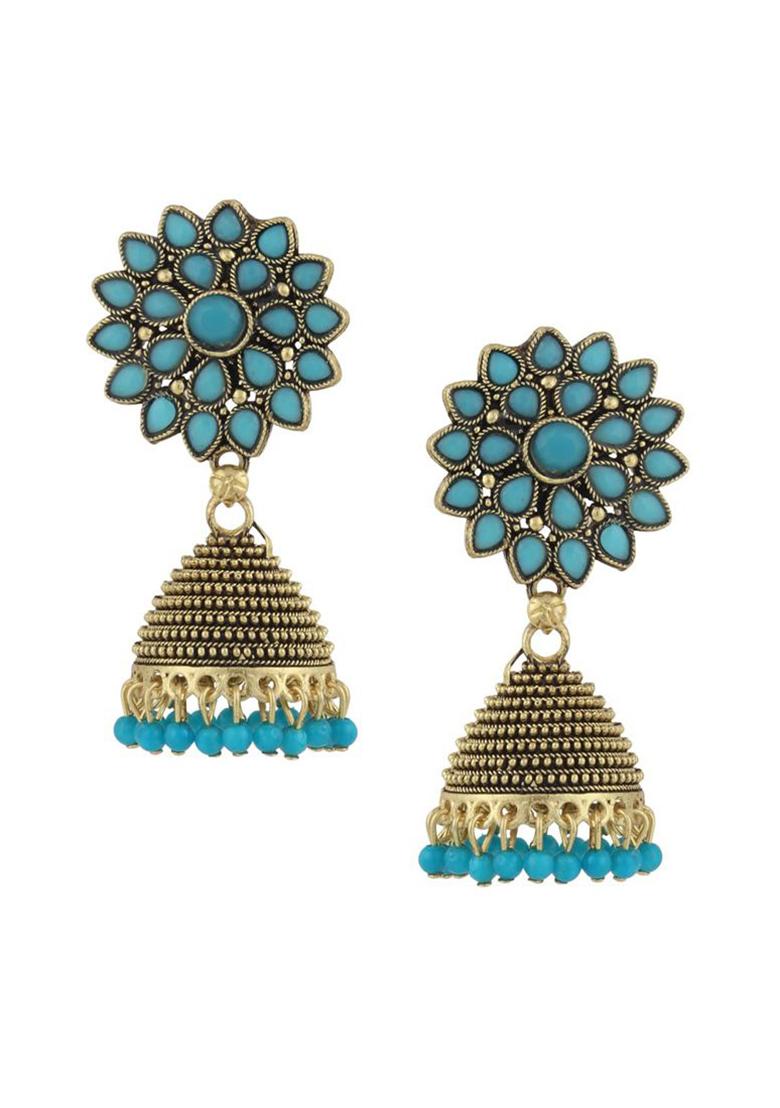 Traditional Gold Plated Enamelled Party Wear Jhumka Earring - Indya