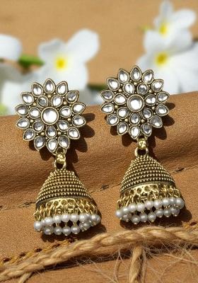 Traditional Gold Plated Enamelled Party Wear Jhumka Earring Onesize White
