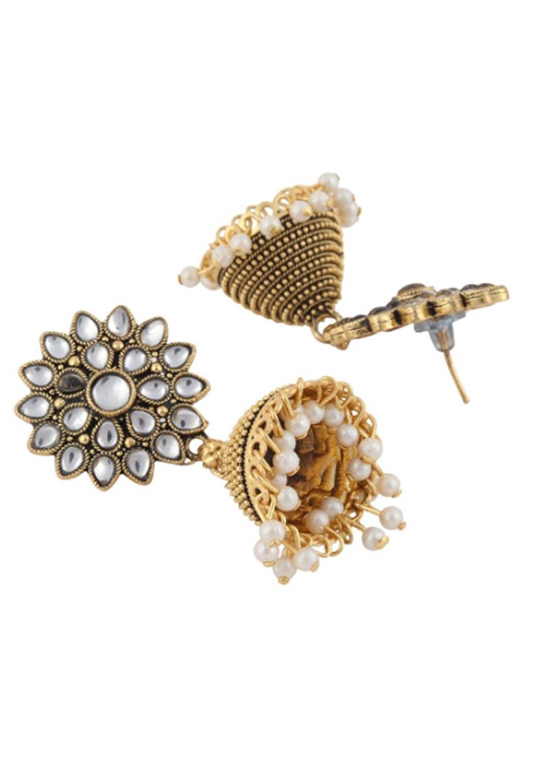 Traditional Gold Plated Enamelled Party Wear Jhumka Earring Onesize White - Indya