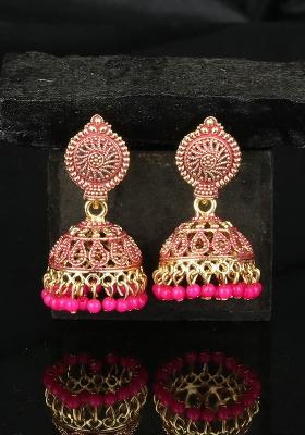 Traditional Gold Plated Enamelled Party Wear Jhumka Earring