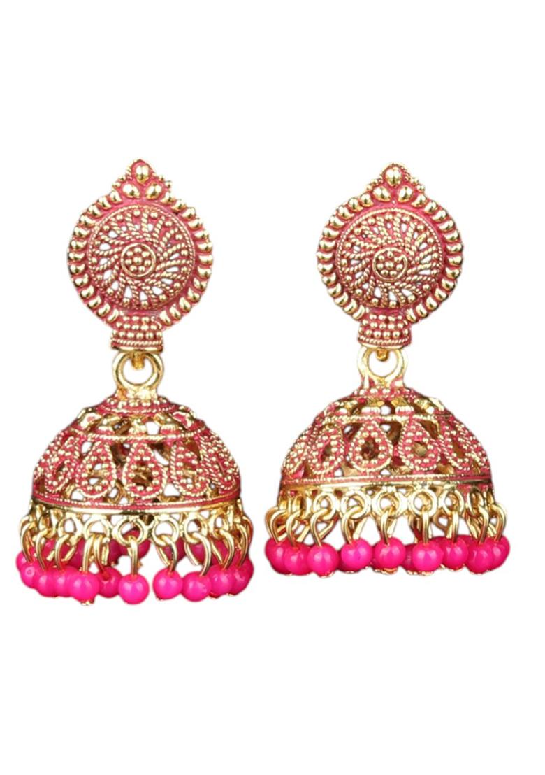 Traditional Gold Plated Enamelled Party Wear Jhumka Earring - Indya