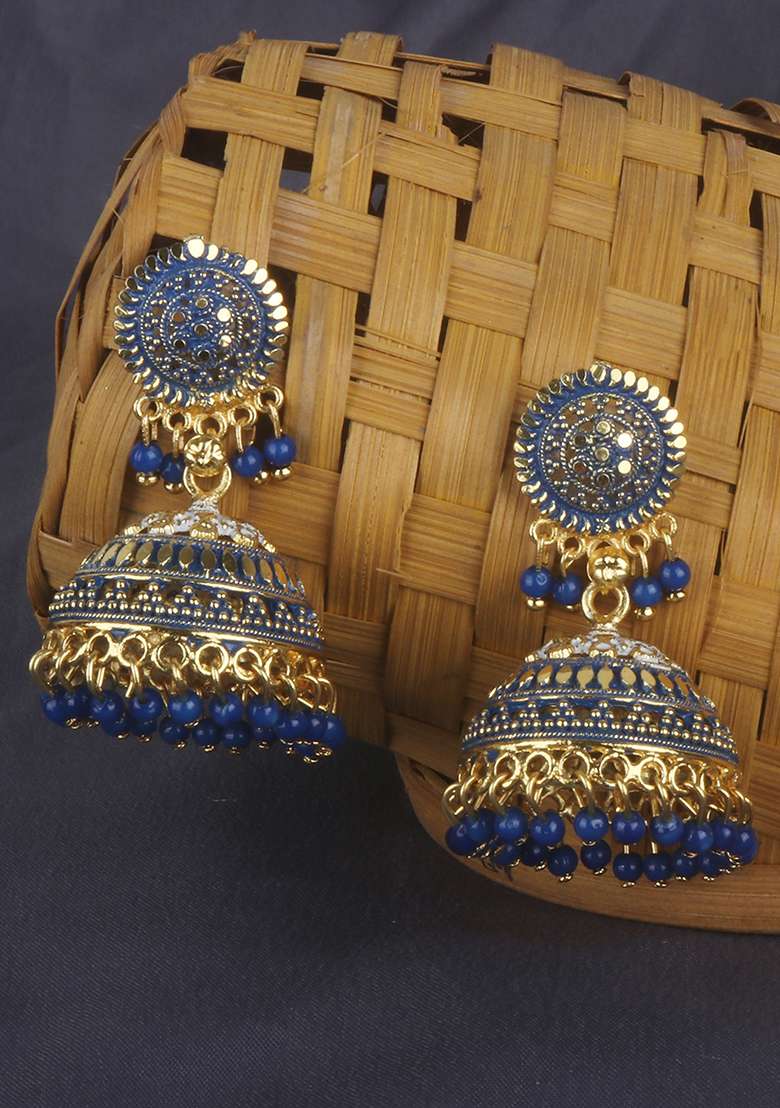 Anikas Creation Traditional Gold Plated Enamelled Party Wear Jhumka Earring - Indya
